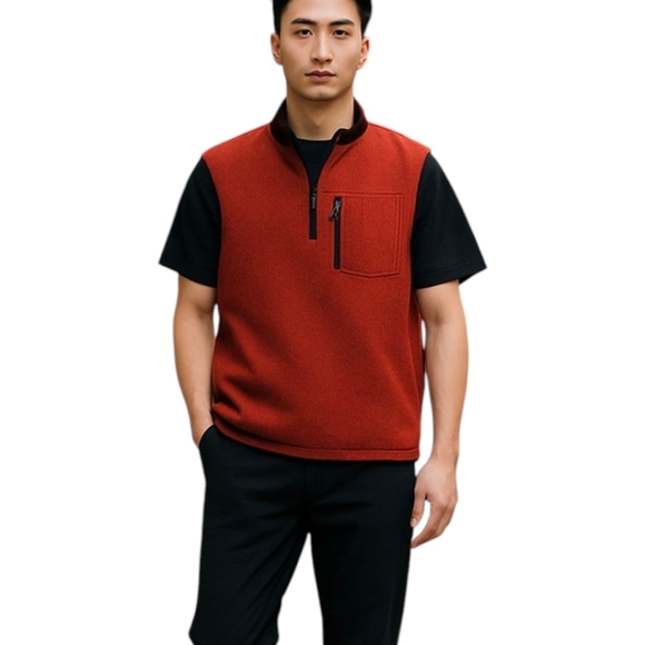 The Territory Ahead Maroon Brick Red WOOL 1/4 ZIP Gorpcore Sweater VEST Sz L - Picture 9 of 10